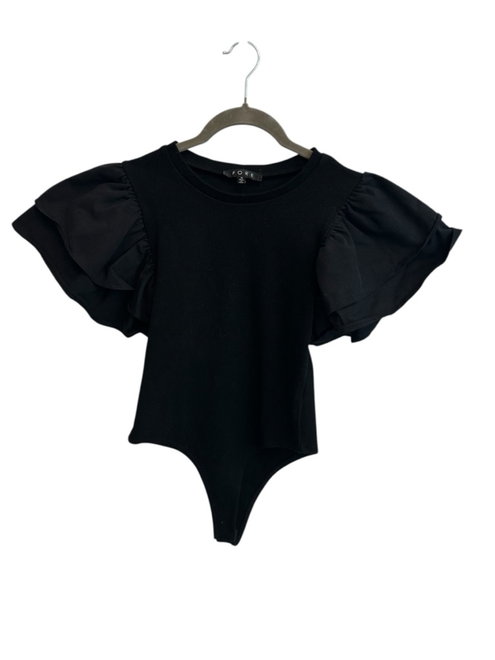 FORE Black Ruffle-Sleeve Bodysuit with Tiered Flutter Sleeves - Picture 2 of 6